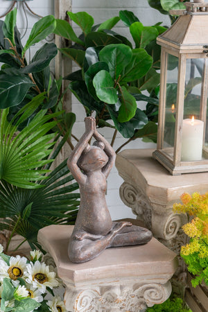 11.5x6.5x15 Brown Magnesium Yoga Frog Figurine in Namaste Pose with Gold Accents