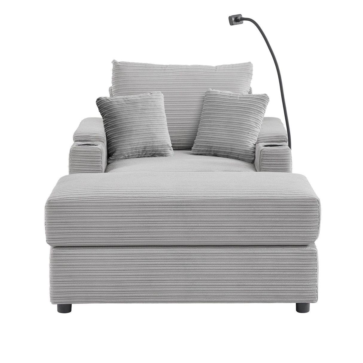 Single Sofa Couch With Storage Space, Movable Ottoman, USB Ports, Cup Holders, Phone Holder