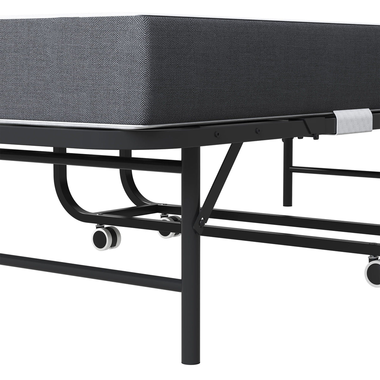 Twin Wide Folding Bed With Adjustable Headboard, Extra Long Rollaway For Tall People, Memory Foam Mattress - Black