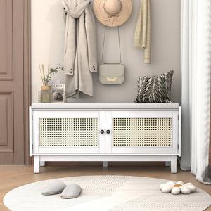 TREXM Boho Rattan Entryway Bench with Storage