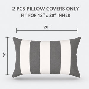 2 Pack Outdoor Lumbar Pillow Covers - Gray/White Striped