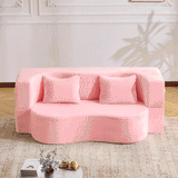 71-Inch Folding Sofa Bed in Pink Chenille with High-Density Foam