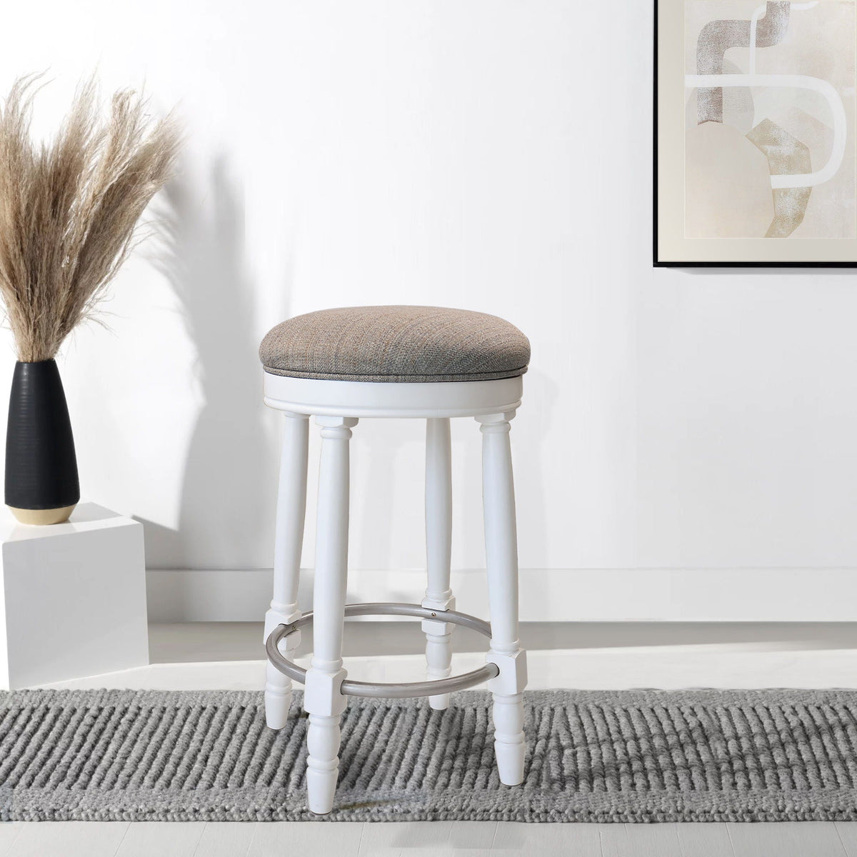 360° Swivel Wooden Barstools With Upholstered Seat, Counter Height (Set of 2)