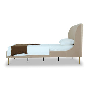 Mid-Century Modern Upholstered Bed With Curved Headboard