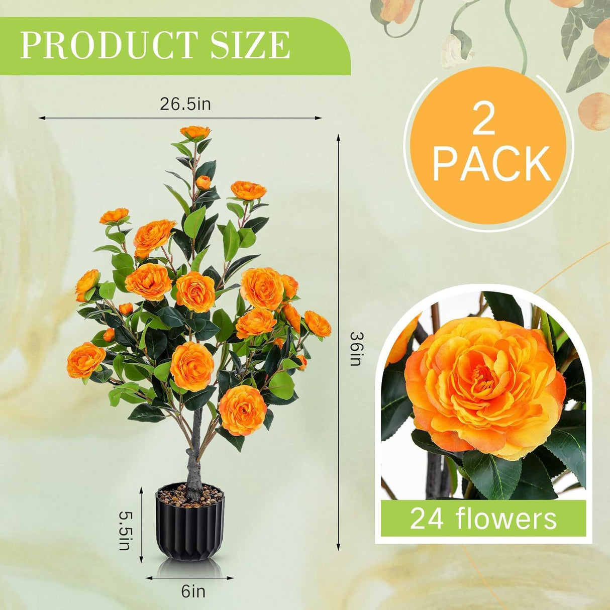 2 Pack Artificial Camellia Trees with Orange Flowers