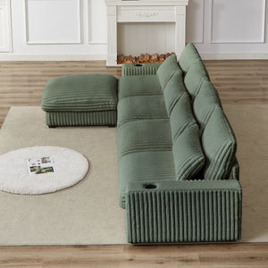 126-Inch Corduroy With Cup Holder Super Large L-Shaped Sofa