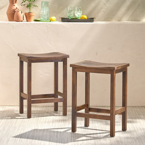 Outdoor Acacia Wood Counter Height Barstool, Set of 2