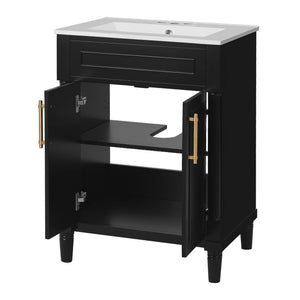 Bathroom Vanity With Integrated Sink, 2 Door Cabinet, Single Sink For Small To Medium Bathrooms