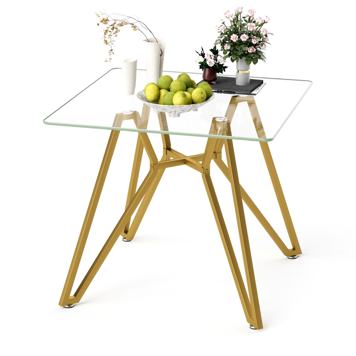 Modern Glass Dining Table With Metal Legs
