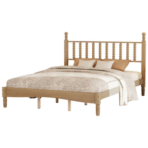 Queen Size Wood Platform Bed with Gourd Shaped Headboard