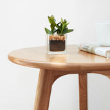 Round Side Table with Solid Oak Wood Frame