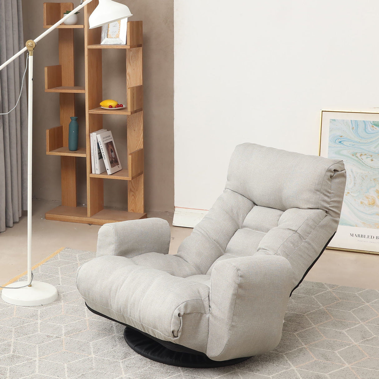 Modern With Metal Frame Swivel Game Lounge Chair With Adjustable Headrest And Waist Support, 360 Degree Rotatable Leisure Chair For Living Room - Gray