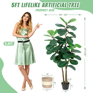 Artificial Fiddle Leaf Fig Tree 5FT with Planter