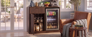 K&K 39.4" Coffee Bar Cabinet with Fridge Space