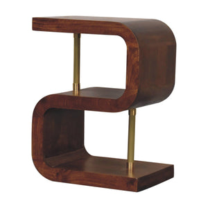 S Curve Brass Bedside Table - Dark Brown