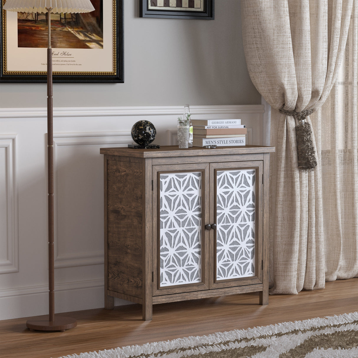 Rustic Natural Aged Brown Solid Wood Transitional Storage Cabinet – 31.89"