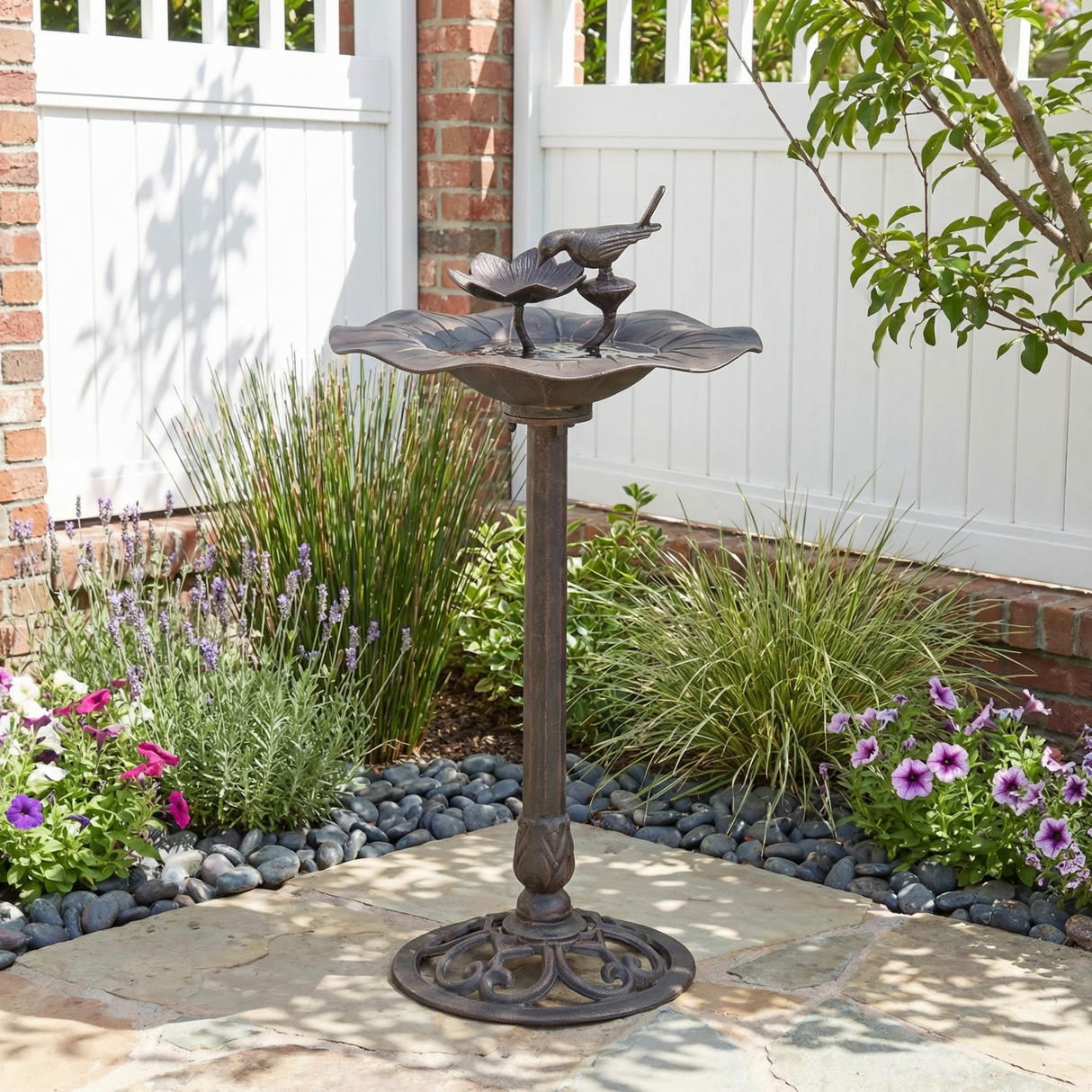 Lancaster Outdoor Aluminum and Iron Top Bird Bath with Iron Base, Bronze