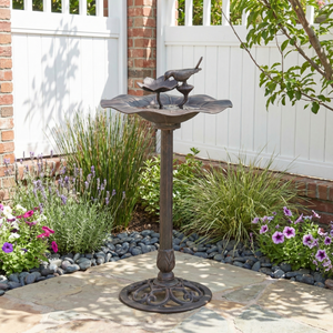 Lancaster Outdoor Aluminum and Iron Top Bird Bath with Iron Base, Bronze
