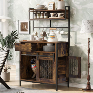 Furniture Style 2 In 1 Pet Friendly Dog Crate Composite Desk Hutch - Rustic Brown