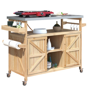 K&K Outdoor Kitchen Island Rolling Bar Cart & Storage Cabinet