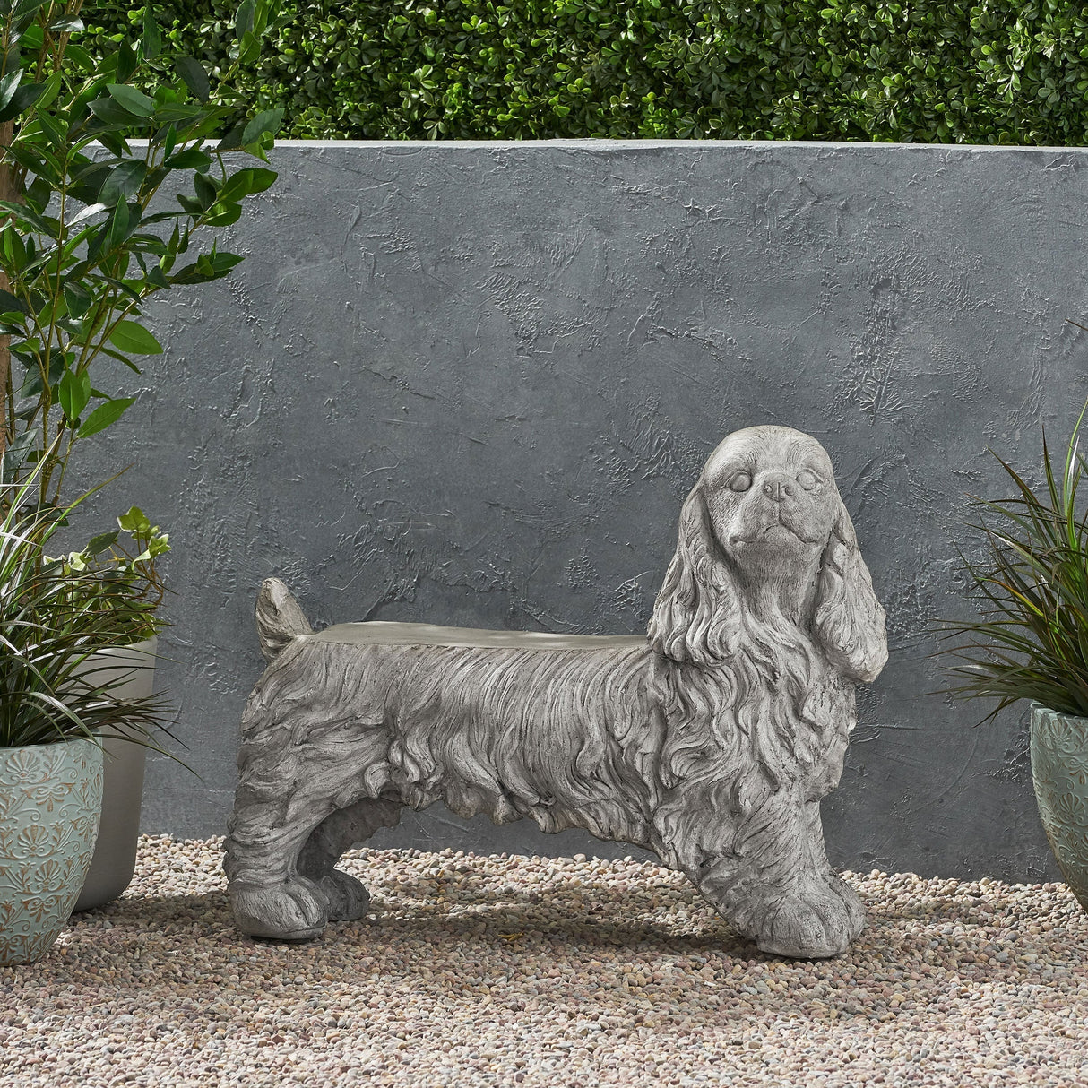 Charming Cocker Spaniel Dog Statue Bench Gray Magnesium Oxide 31.25'