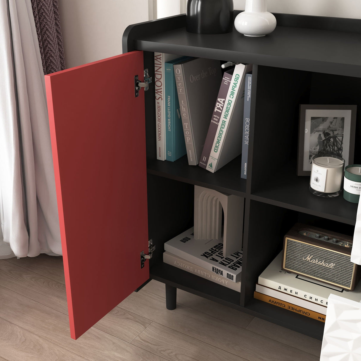 Modern Sideboard Buffet Cabinet With Doors And Unique Panel Styling