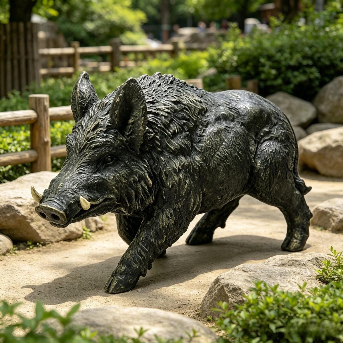 Simulated Wild Boar Resin Garden Statue with Weatherproof Resin - Brown