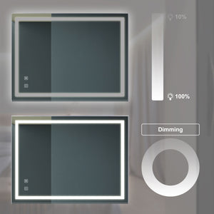 Bathroom Vanity Rectangle Mirror With Front Lighting, Anti Fog, Dimmable, Smart Memory Function
