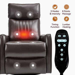 Brown Faux Leather Heat Massage Manual Recliner Chair