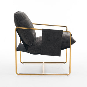 Upholstered Hanging Armchair With Arm Pocketsmetal Frame (Set of 2), Plated Craftsmanship, Crushed Foam Cushions And Skin-Friendly Woven Fabric For Living Room And Bedroom