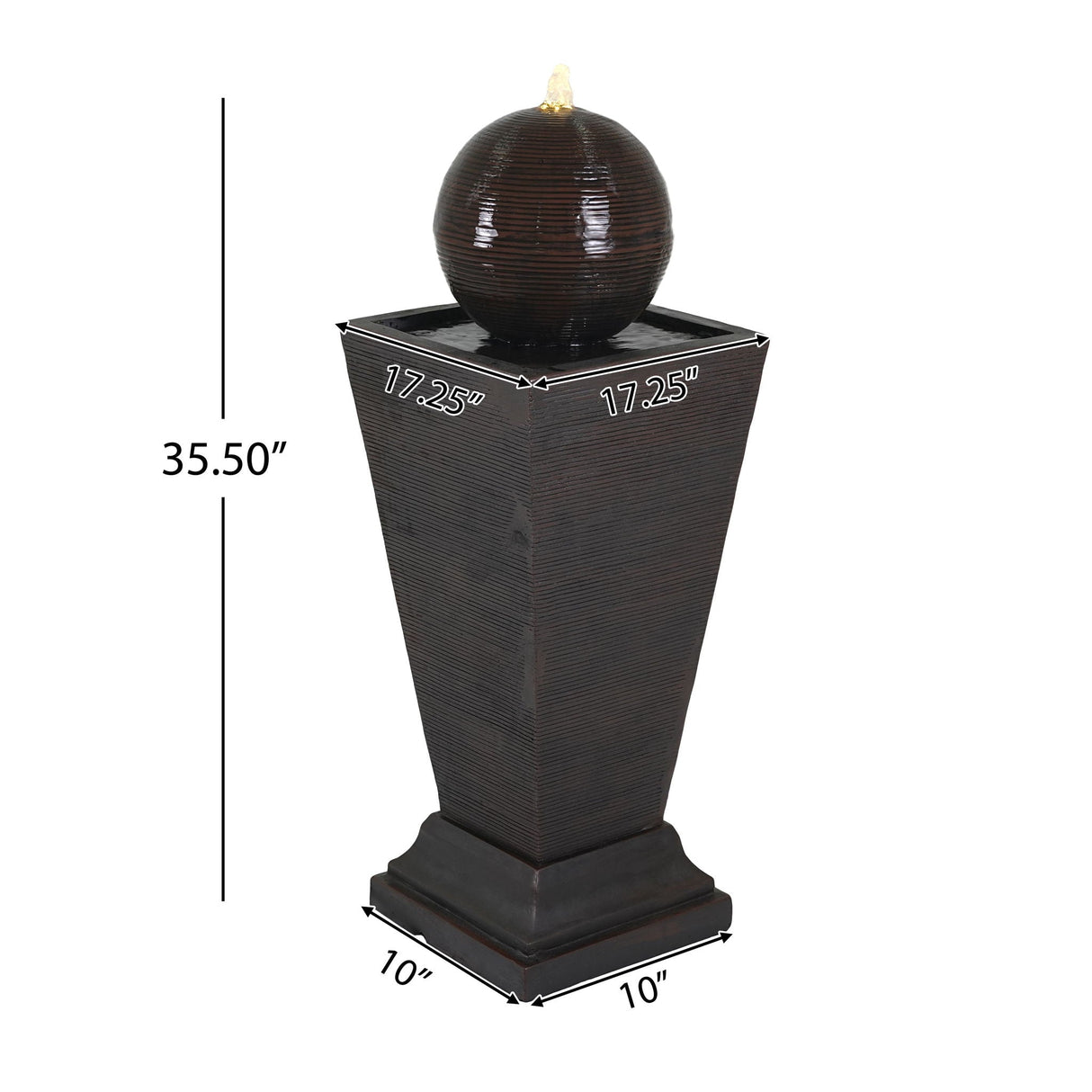 35.5" Tall Column Fountain With LED Lights, Dark Brown