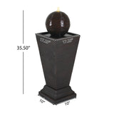 35.5" Tall Column Fountain With LED Lights, Retro Outdoor Decor, Weather Resistant Feature - Dark Brown