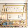 Full Size Floor Wooden Bed with House Roof Frame