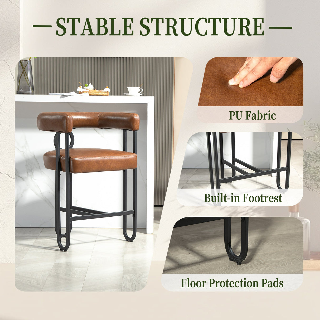 Household bar stools set of 2, modern upholstered with back
