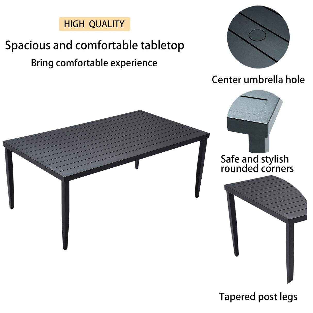 Outdoor Patio Dining Table With Tapered Feet & Umbrella Hole