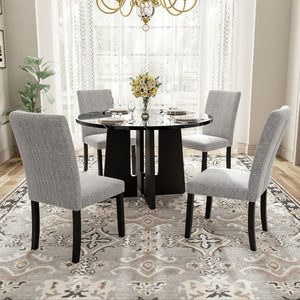 5 Piece Round Dining Table Set, Modern Table And 4 Upholstered Chairs For Dining Room