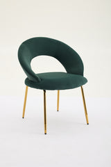 Set of 1 Velvet Fabric Dining Chair with Curved Backrest and Golden Metal Legs