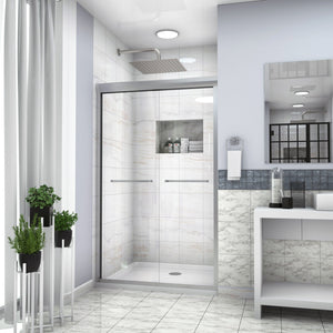 Modern Double Sliding Shower Enclosure with Tempered Glass - Pearl Silver, Gray, Black