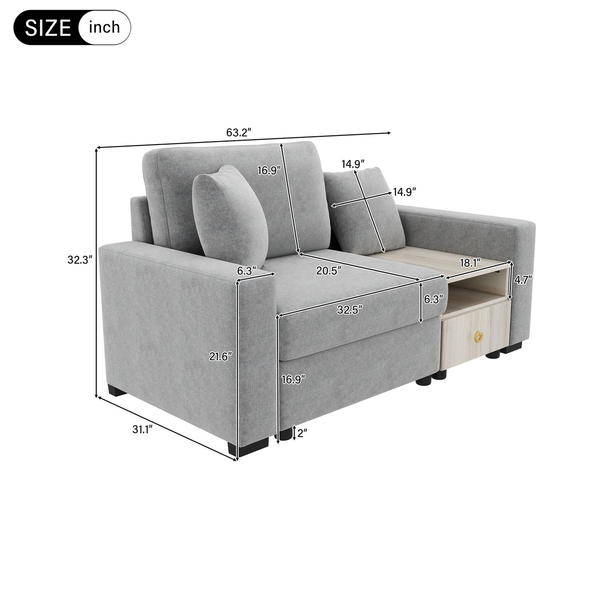 Modular Sofa Couch With Storage Armrest and Center Console