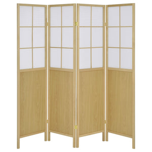 Gabby - 4 Panel Divider Folding Shoji Screen With Windowpane Details - Natural