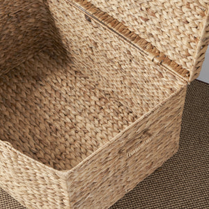Rectangular Curve Water Hyacinth Woven Wicker Trunk with Handles