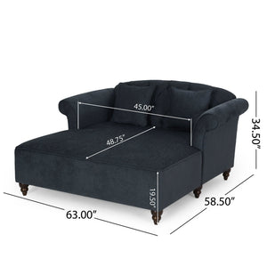 Upholstered Chaise Lounge with Scroll Arms & Pillows - Dark Gray or Dark Brown