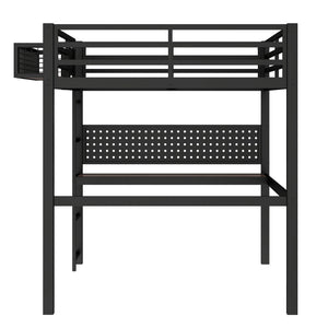 Full Size Loft Bed Frame with Desk and Charging Port
