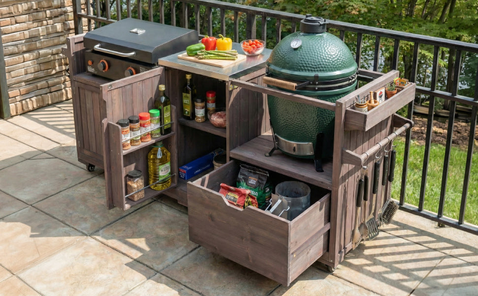 K&K 80.5' Outdoor Kitchen Island for Big Green Egg & Blackstone Griddle