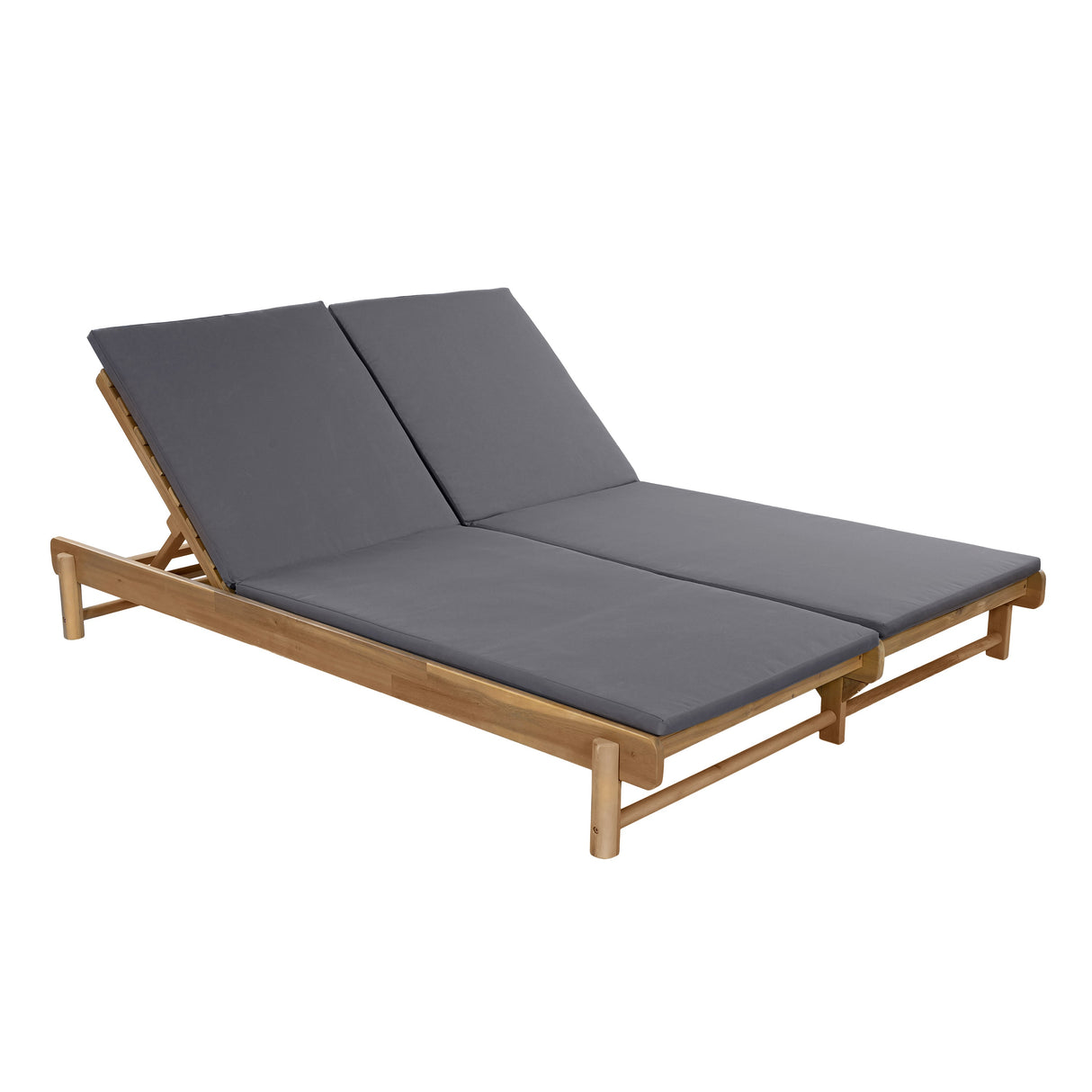 Light Teak Acacia Wood Double Chaise Lounger Set
