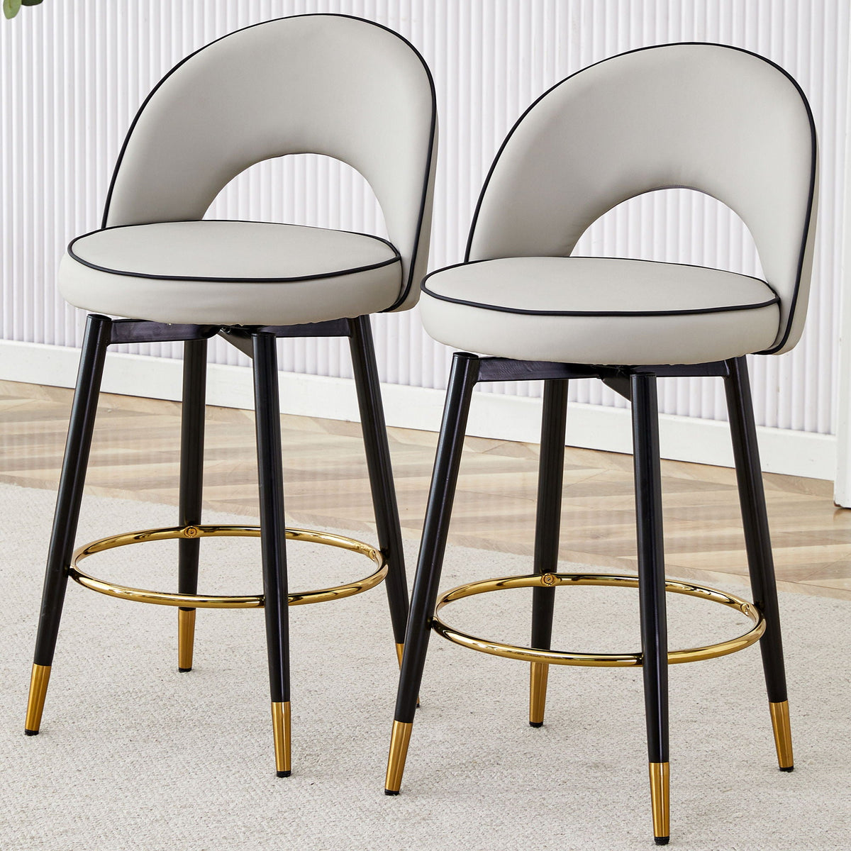 Modern Upholstered 360° Rotatable Bar Chair with Metal Legs for Dining Room (Set of 2)