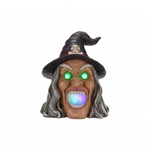 Halloween Witch Head Decor with LED Light and Mist Effect
