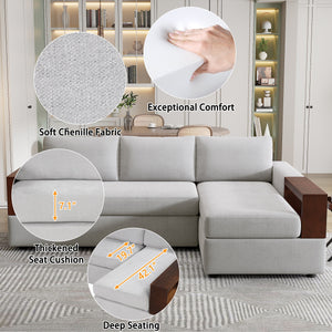 87.4' Sectional Sofa with Reversible Armrests Gray Chenille Upholstery