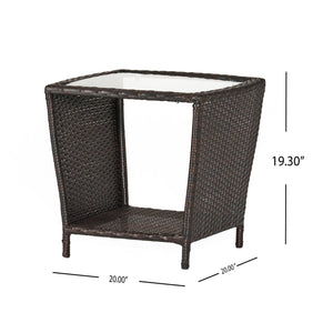 Trenton Outdoor Side Table with Glass Top - Brown Rattan