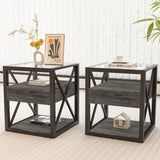 Set of 2 Modern End Table with Drawer - Nightstand